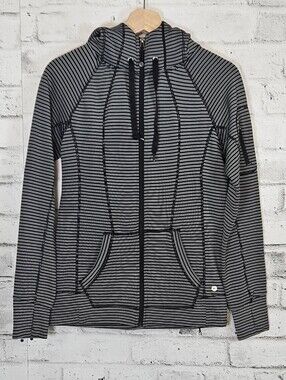 90 Degree By Reflex Striped Full Zip Hooded Athletic Jacket Womens Medium